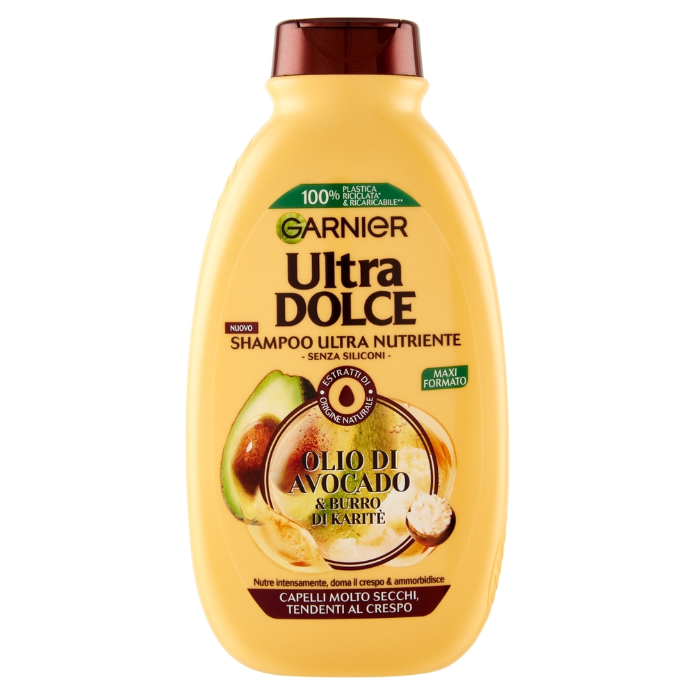 Garnier Ultra Dolce Shampoo all'olio di Avocado e burro di Karité per capelli ricci o mossi, 300 ml